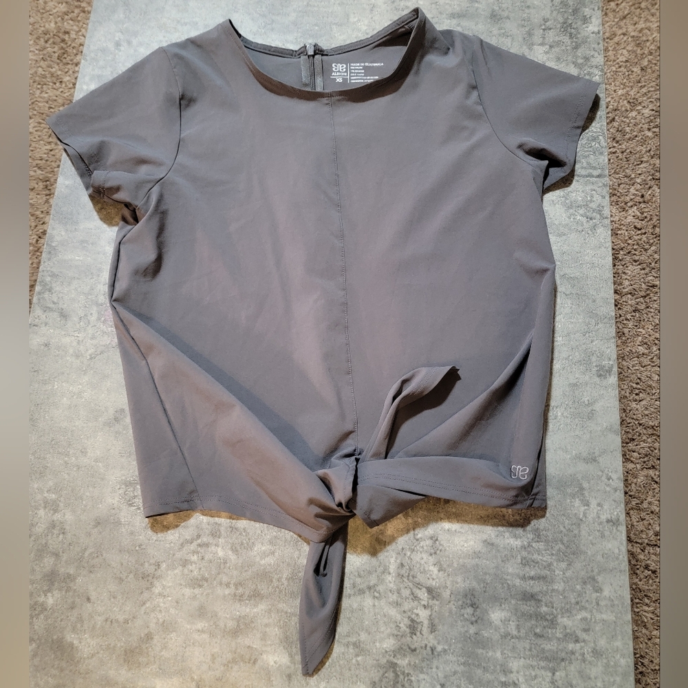Albion Fit Heather Charcoal Front Tie Top XS